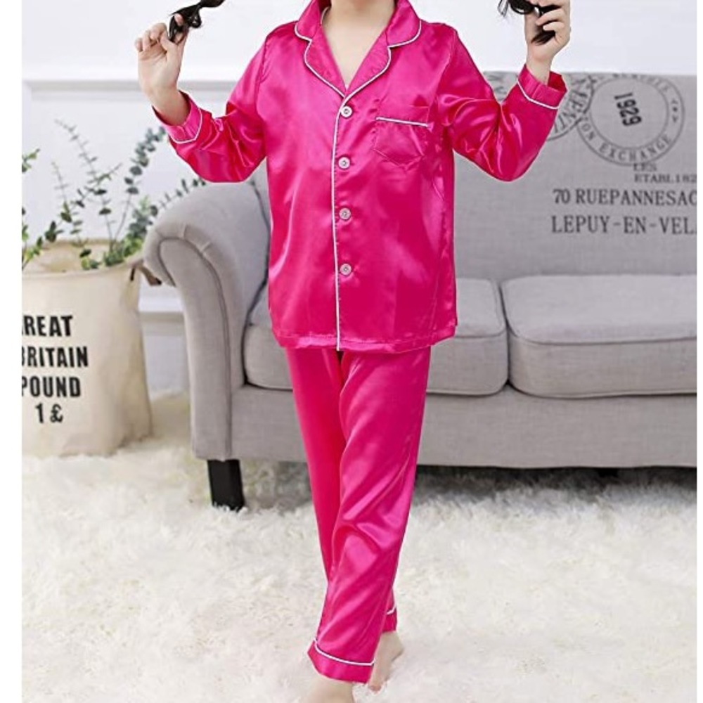 NWT GIRLS ROSE COLORED 2 PIECE SATIN PAJAMA SET - Picture 8 of 16